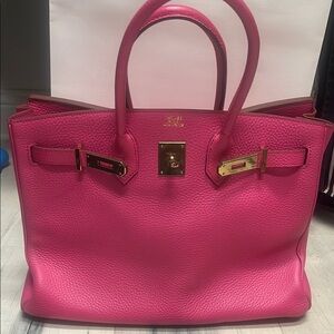 Birkin Style Hot Pink leather bag 35cm